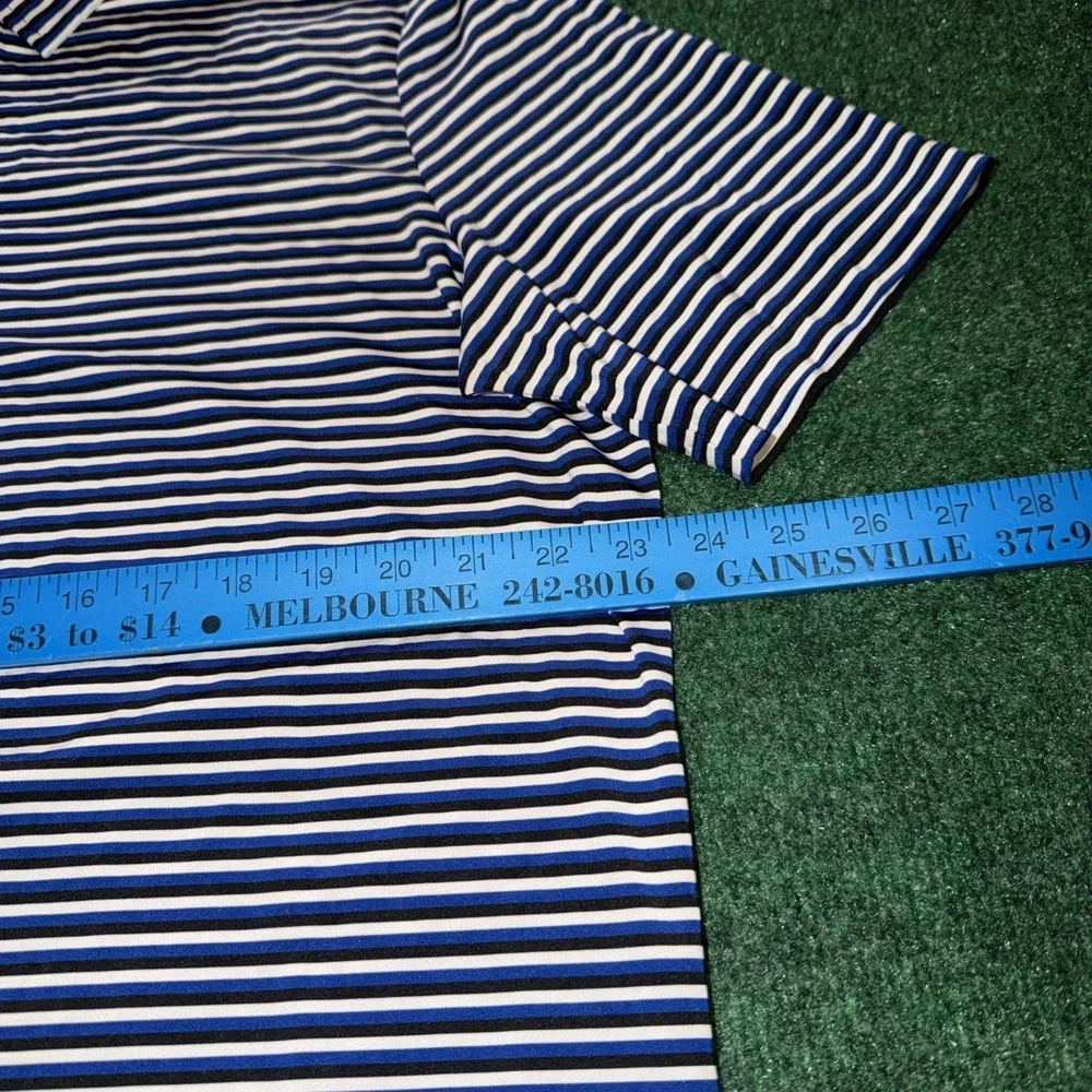 Ralph Lauren RLX Polo Shirt Mens Large Blue Striped Casual Golf Performance J